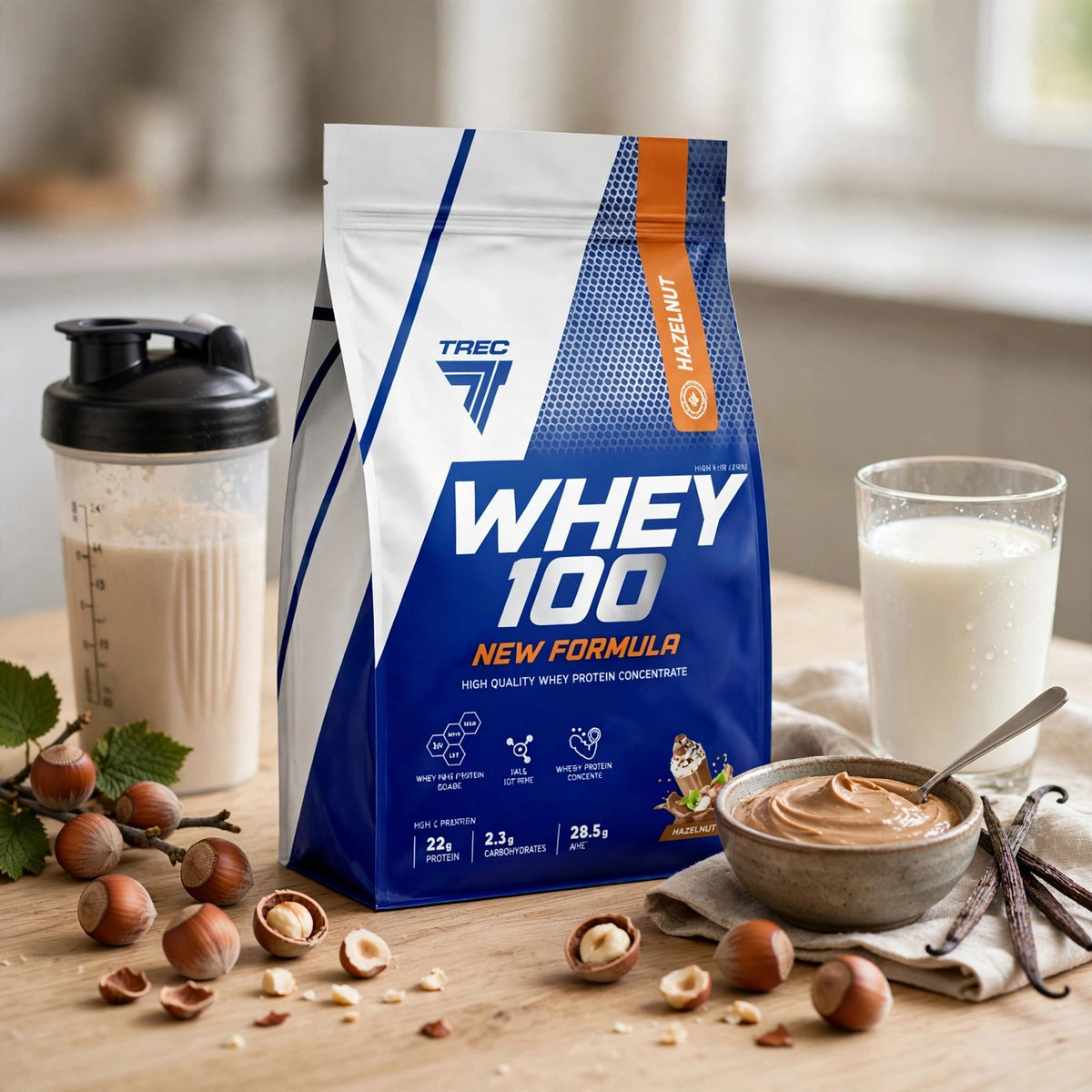 Proteinpulver TREC Whey 100 New Formula 700g, Hasselnöt