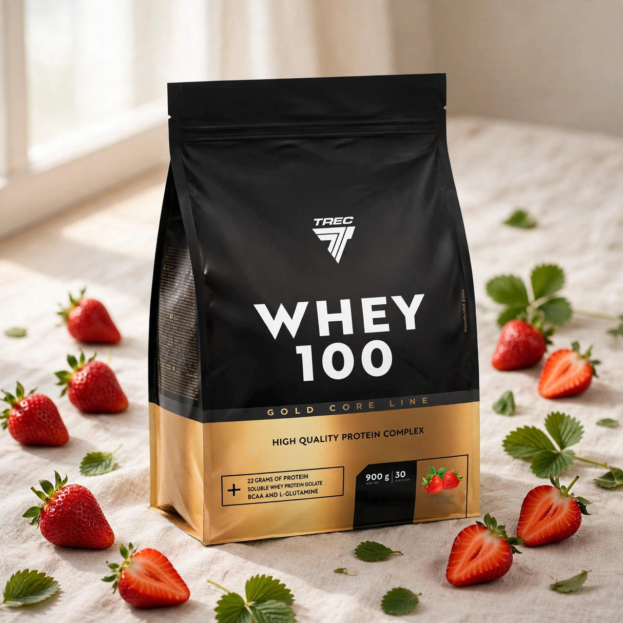 Proteiinijauhe TREC GOLD CORE WHEY 100 MANSIKKA 900g