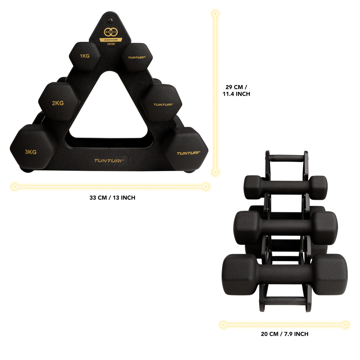 Hantelset med ställ Tunturi Centuri Neoprene Dumbellset 3Prs+Stand