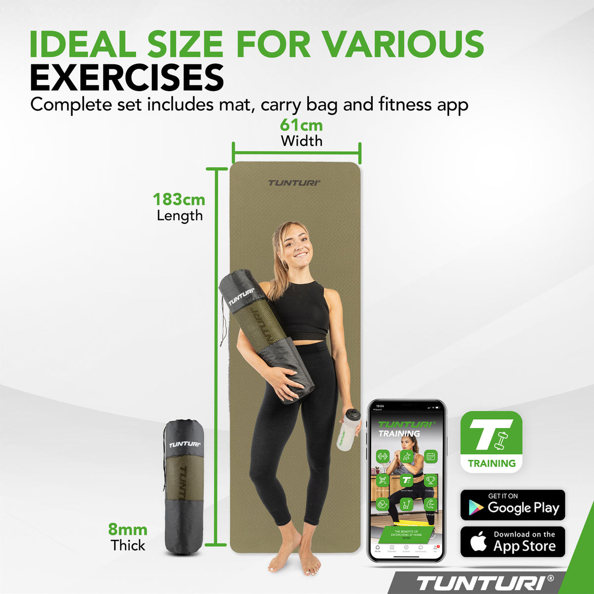 Joogamatto Tunturi Yogamat 8mm, Army Green