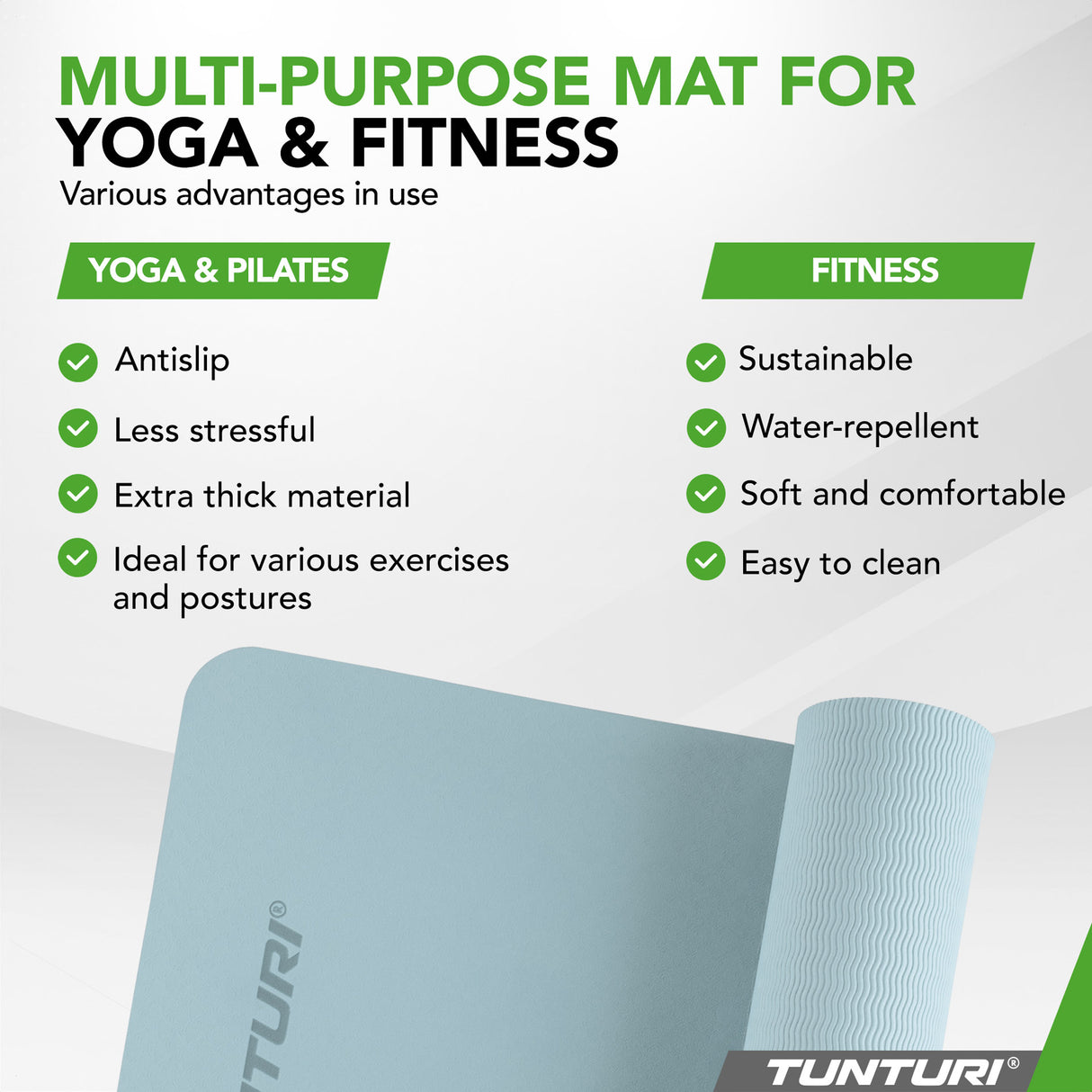 Yogamatta Tunturi Yogamat 8mm, ljusblå