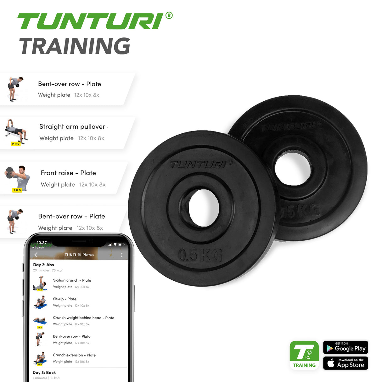 Levypainot TUNTURI Rubber Plates, 30 mm, 0.5kg