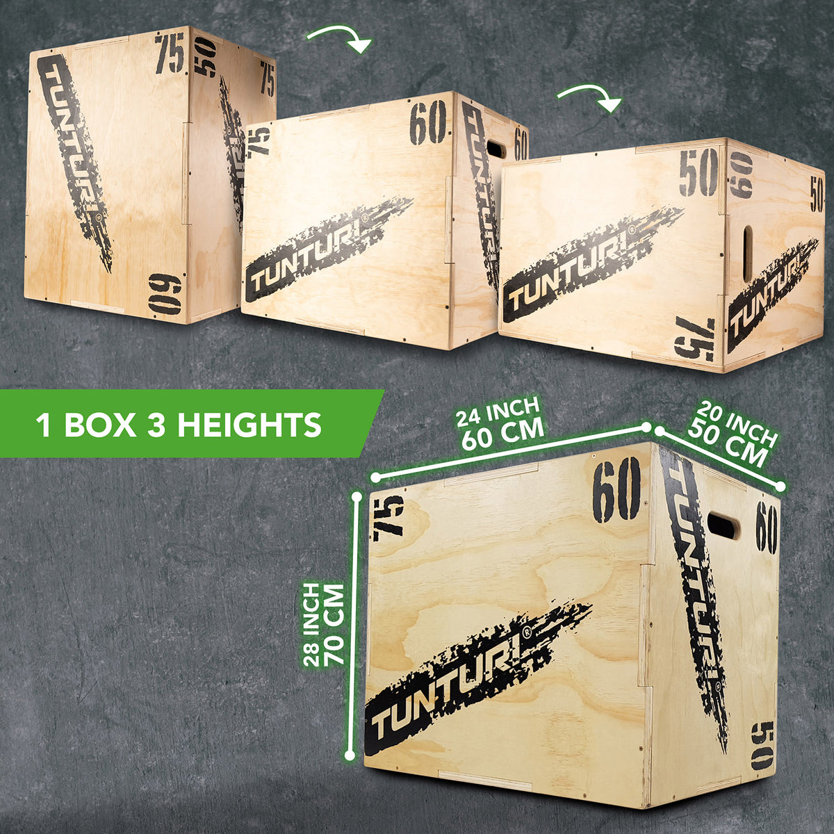 Tunturi Plyobox Wood puinen harjoituslaatikko 50/60/75 cm