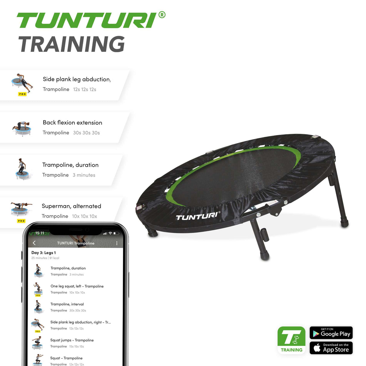 Trampoliini TUNTURI 4-taittoinen Fitness Trampoliini