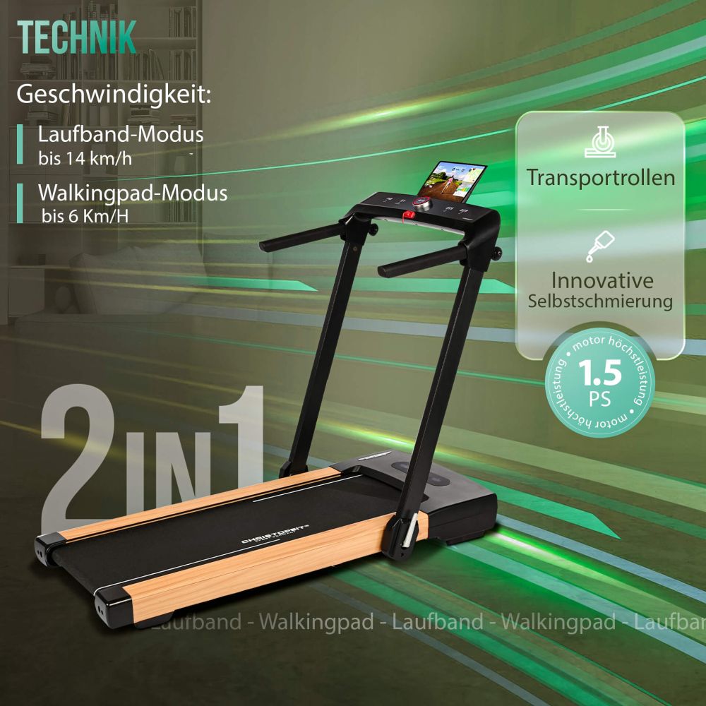 Treadmill CHRISTOPEIT 2in1, black-wood
