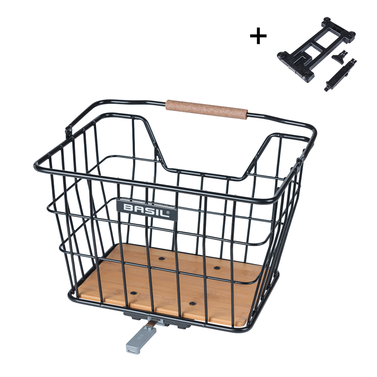Cykelkorg/frontkorg BASIL Nordland MIK, svart/trä