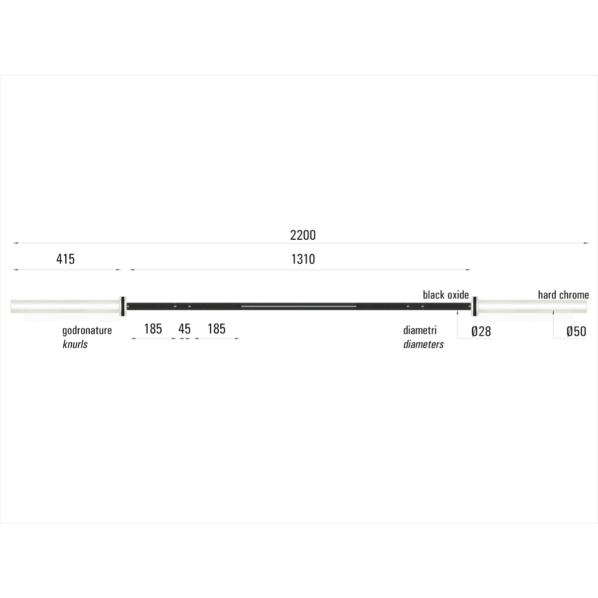 Painonnostotanko TOORX Olympic Barbell 220 cm, 50 mm