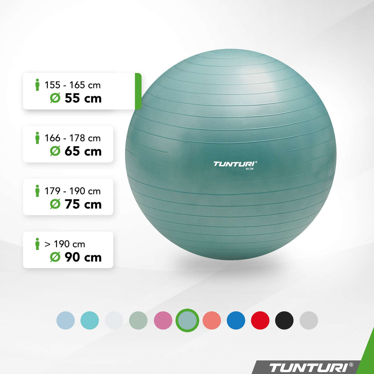 Treenipallo TUNTURI Gymball 55cm, Anti-Burst, Petrol