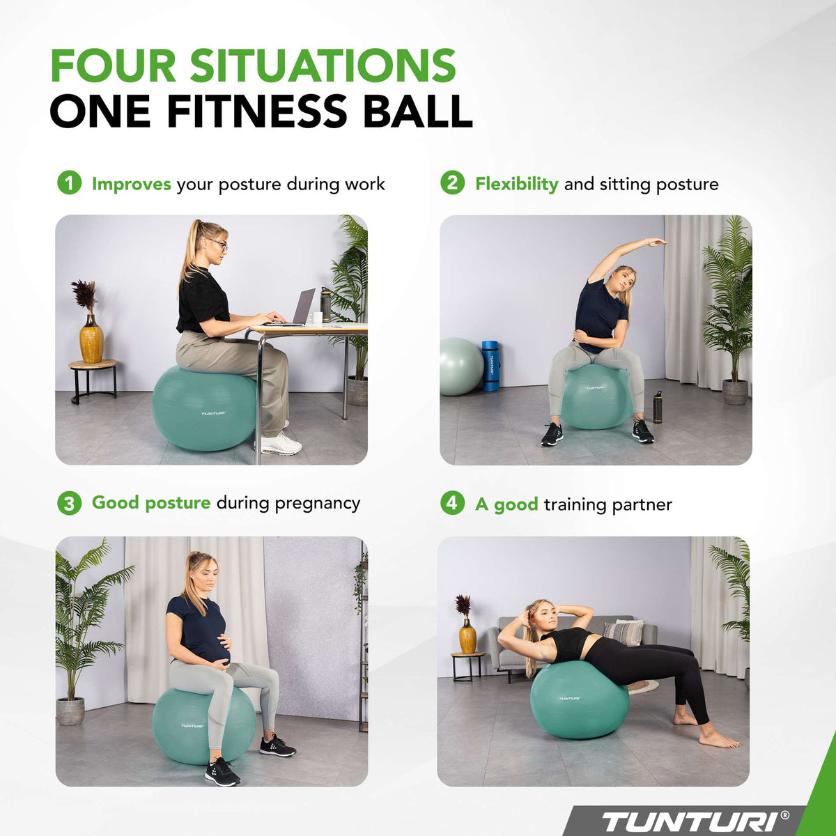 Treenipallo TUNTURI Gymball 55cm, Anti-Burst, Petrol