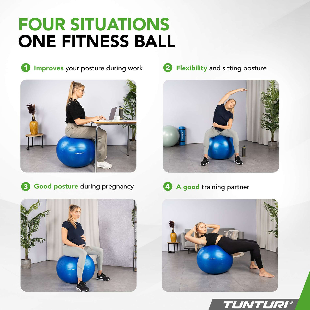 Gymnastikboll TUNTURI Gymball 65cm, Anti-Burst, Blå