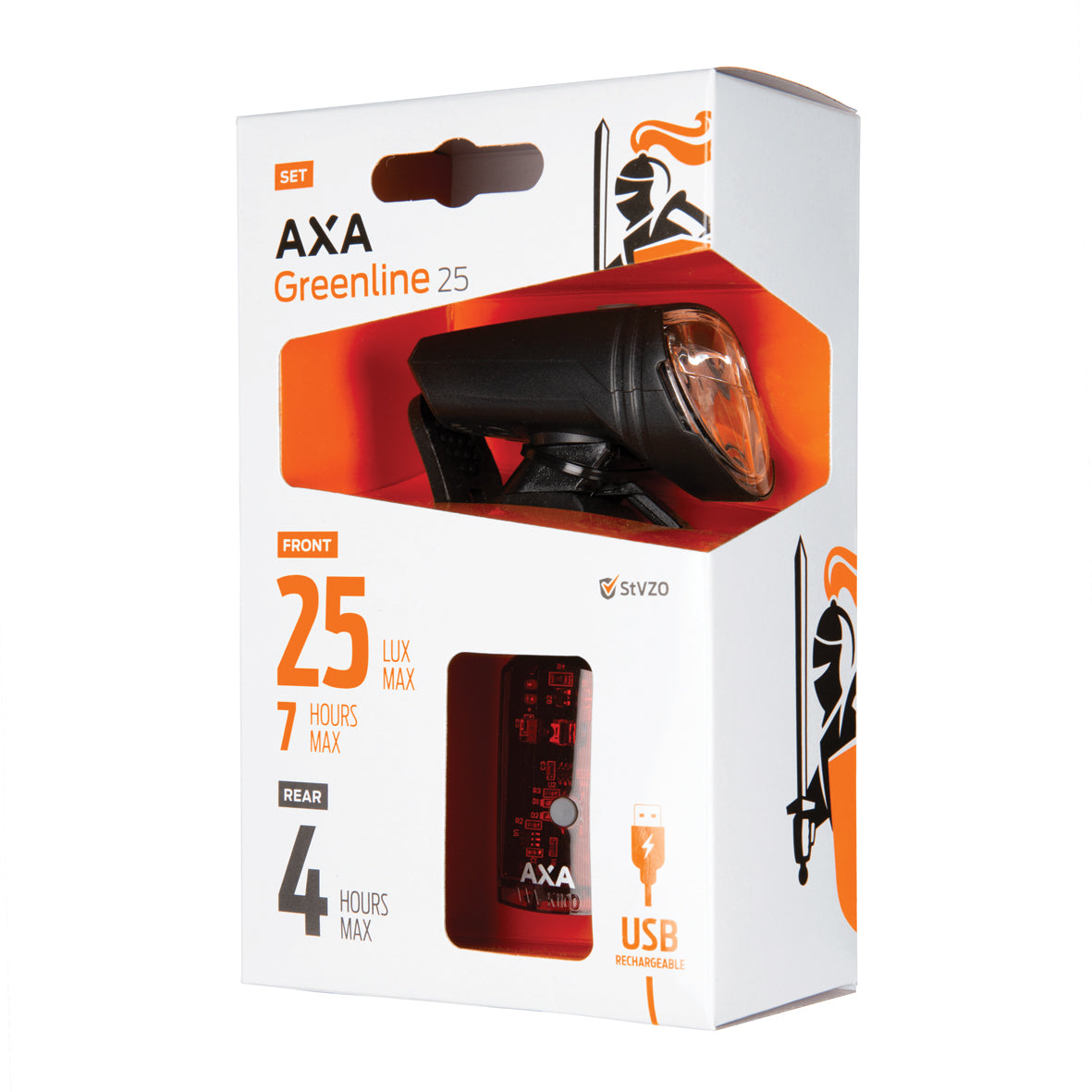 Light set AXA GREENLINE25/SET/25LUX-1LED/USB/ON-OFF/CB