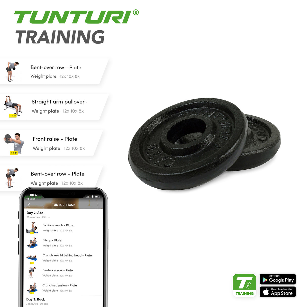Levypainot TUNTURI Plates Black, 30 mm, 0.5kg