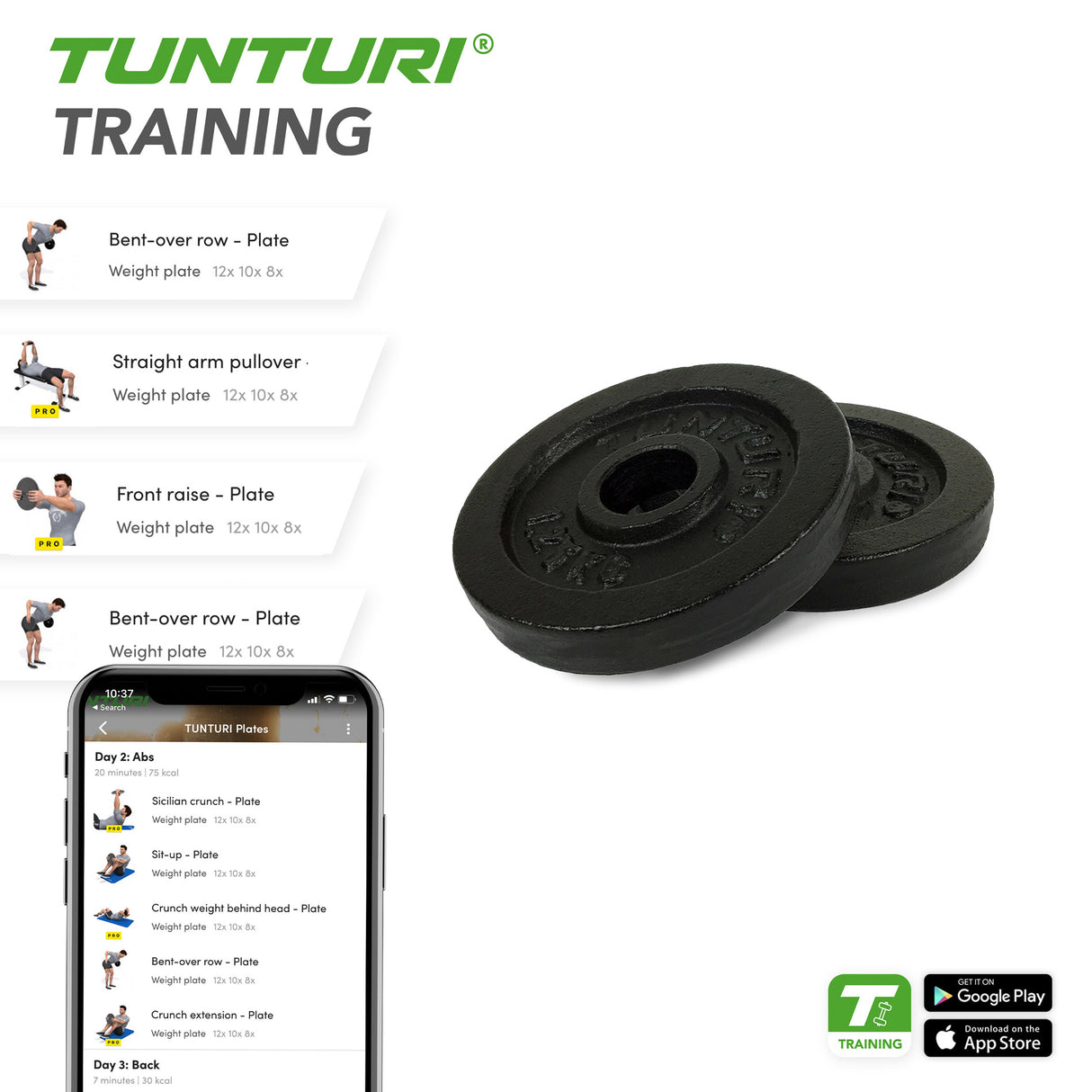 Levypainot TUNTURI Plates Black, 30 mm, 0.5kg