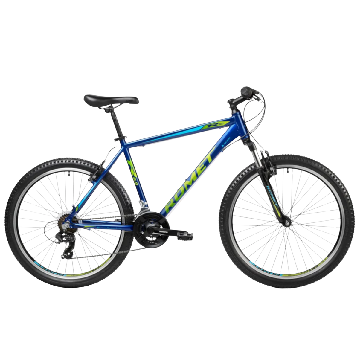 Blågrön ROMET Rambler R6.0 26 tum cykel i sidovy