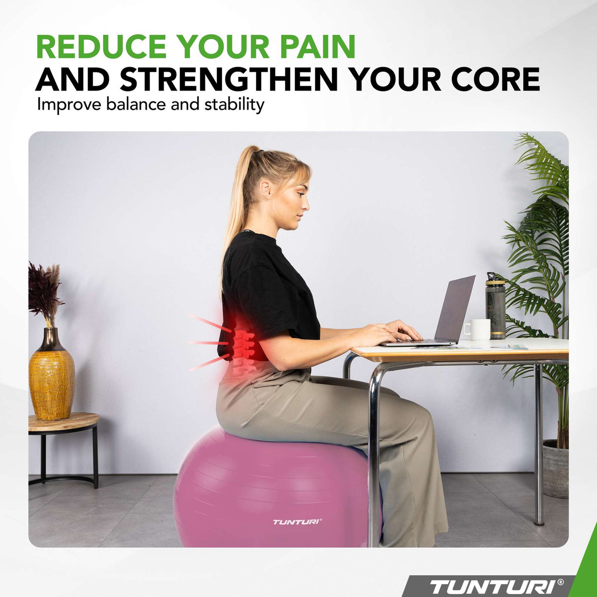 TUNTURI Gymball 75 cm Anti Burst -harjoituspallo, violetti