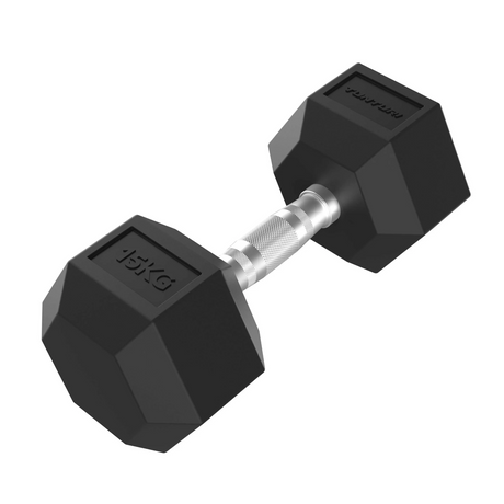 Käsipaino TUNTURI Platinum Hex Rubber Dumbbell, 15 kg