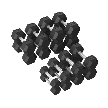 Käsipainosetti TUNTURI Platinum Hex Rubber Dumbbells, 2,5-20 kg