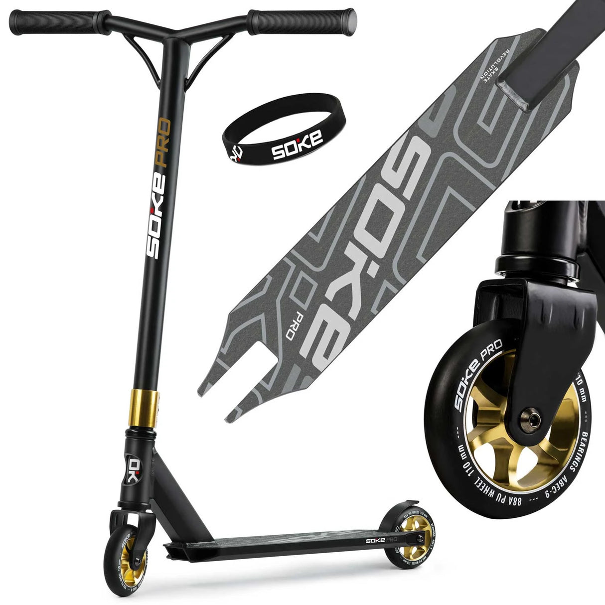 Stuntscooter SOKE PRO, svart-guld