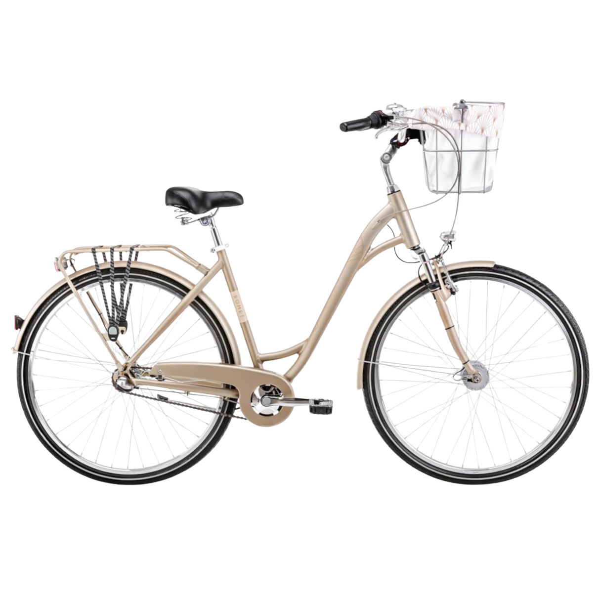 Cykel ROMET Art Deco Classic, med främre korg, beige