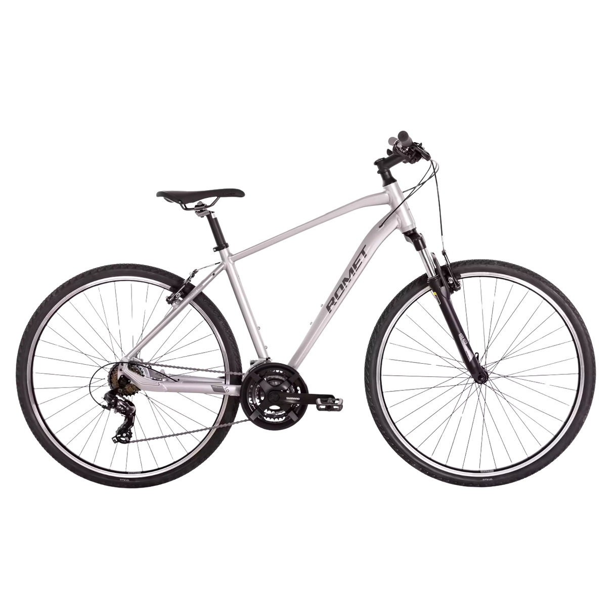 Grafitfärgad ROMET Orkan 1.0 M cykel i sidovy