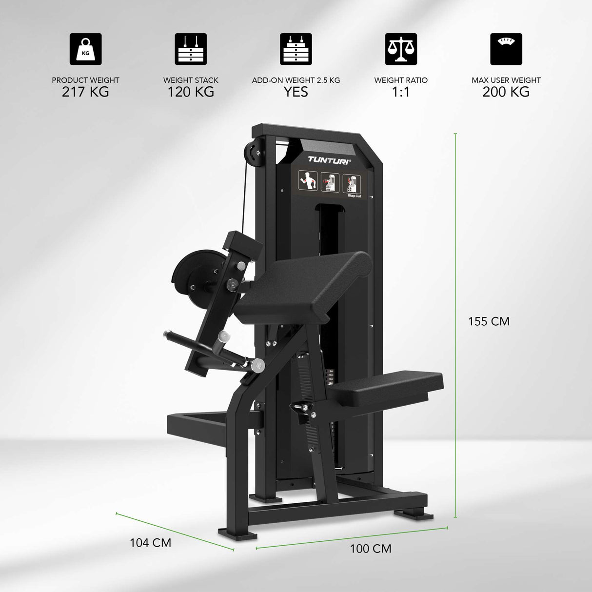 TUNTURI Platinum - Bicep Curl Strength Station - Selectorized - V-Series