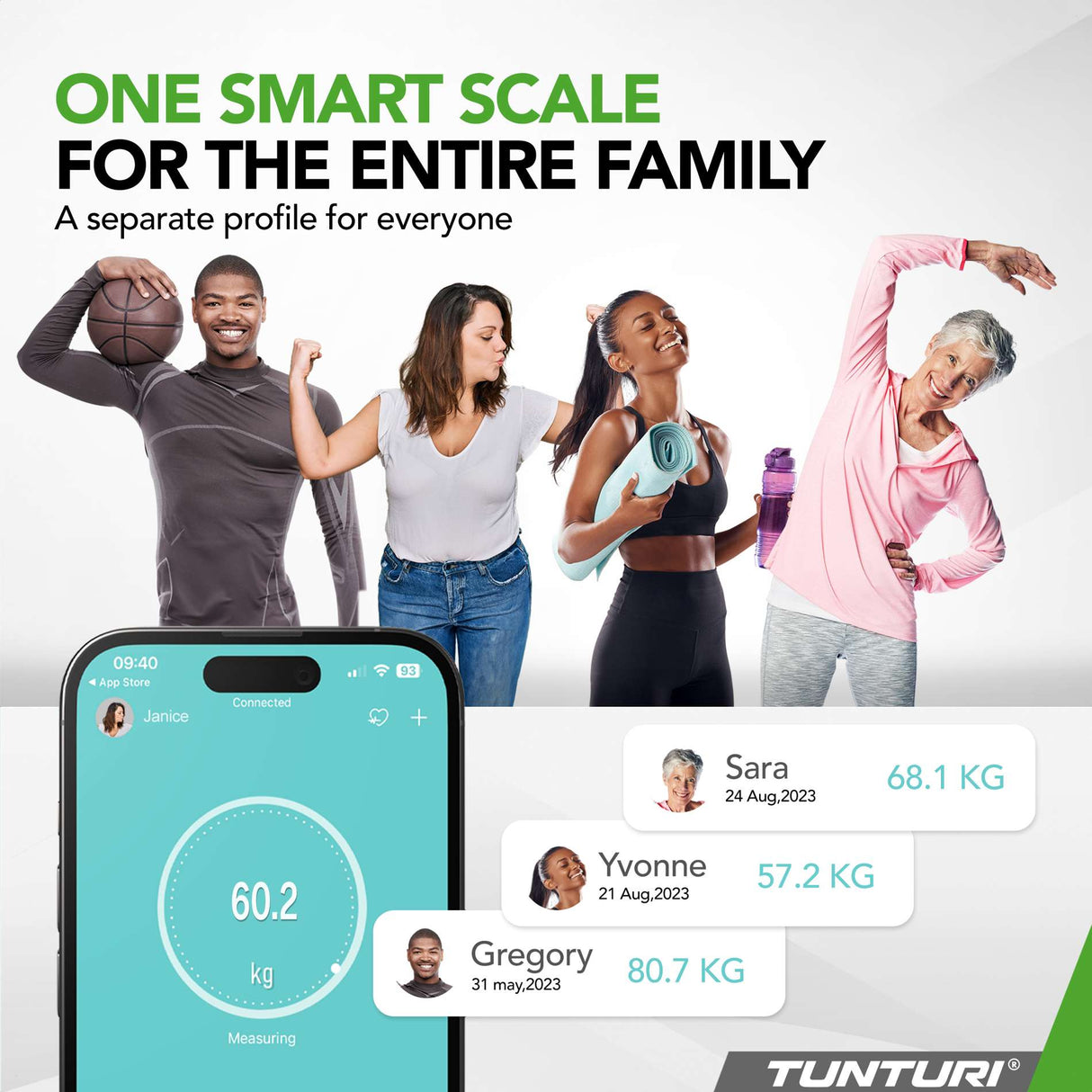 TUNTURI SC30 Smartvåg med app, svart