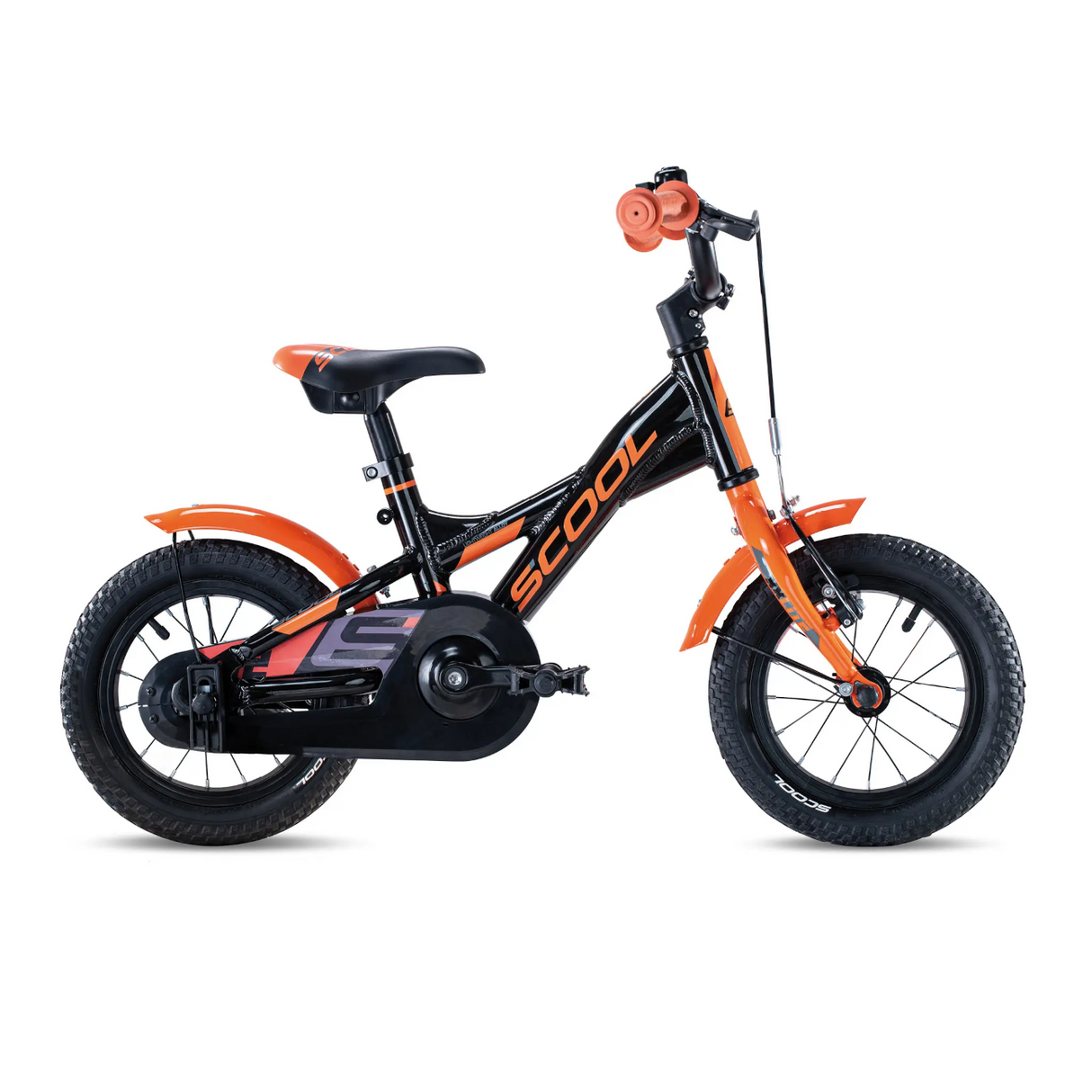 Barncykel S'Cool XXlite, 12" svart-orange