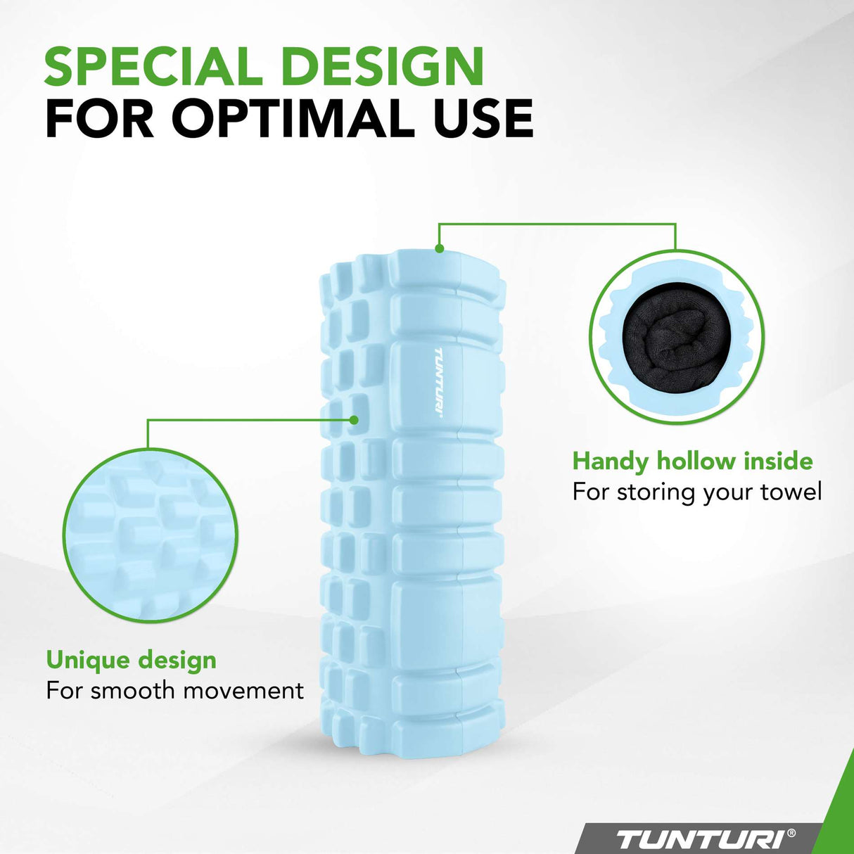 Massagerulle TUNTURI Yoga Grid Foam Roller, 33cm, Ljusblå