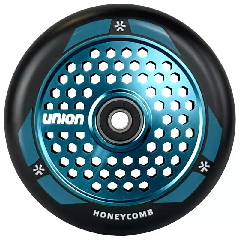 Renkaat temppupotkulautaan UNION Honeycomb Pro Scooter Wheel 110mm, musta/kiillotettu turkoosi